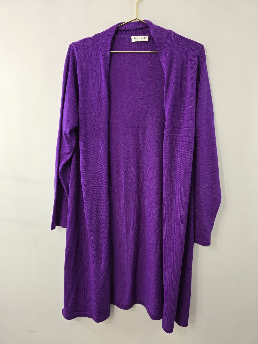 Kettlewell Merino Wool Long Open Front Duster Cardigan Sweater Bright Purple 12